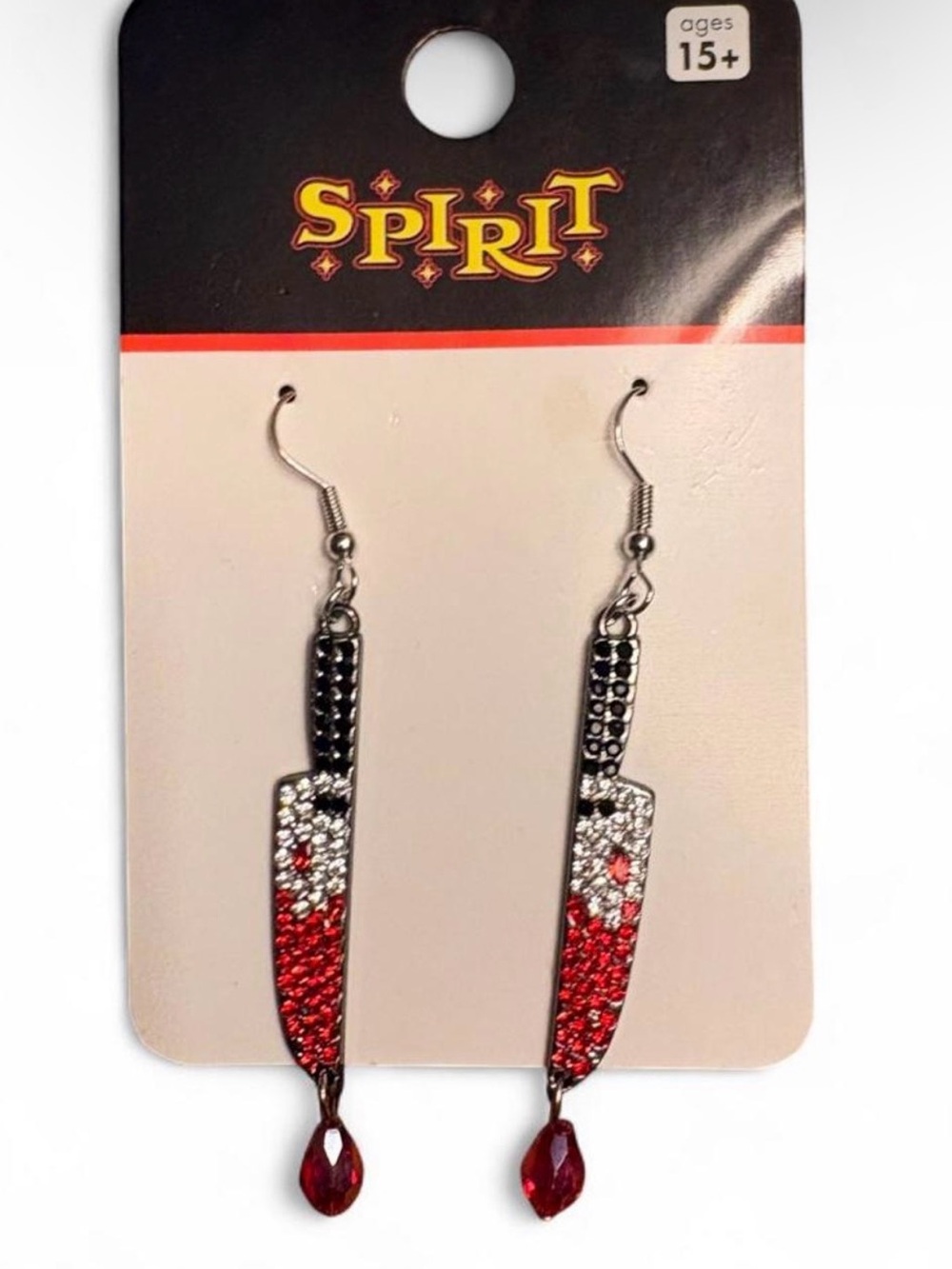 Red, Black & Silver Bedazzled Rhinestone Knife Drop Earrings